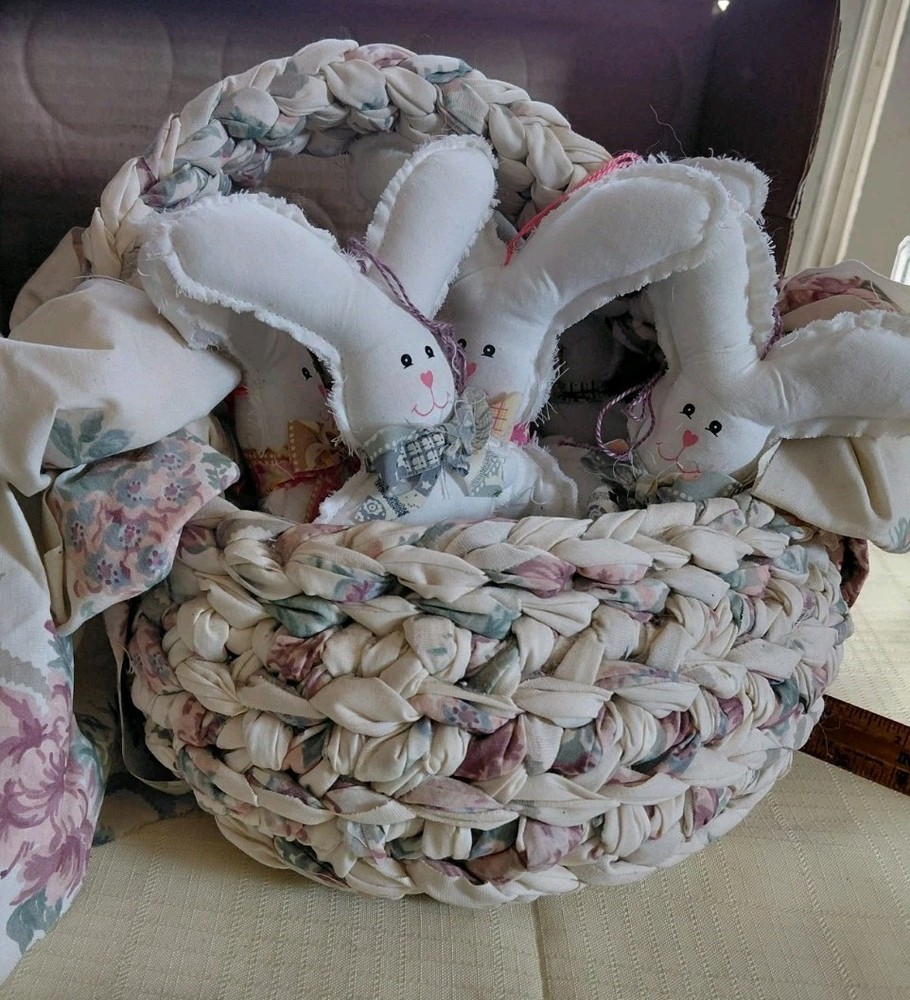 Handmade Fabric Easter Basket With Fabric Bunnies