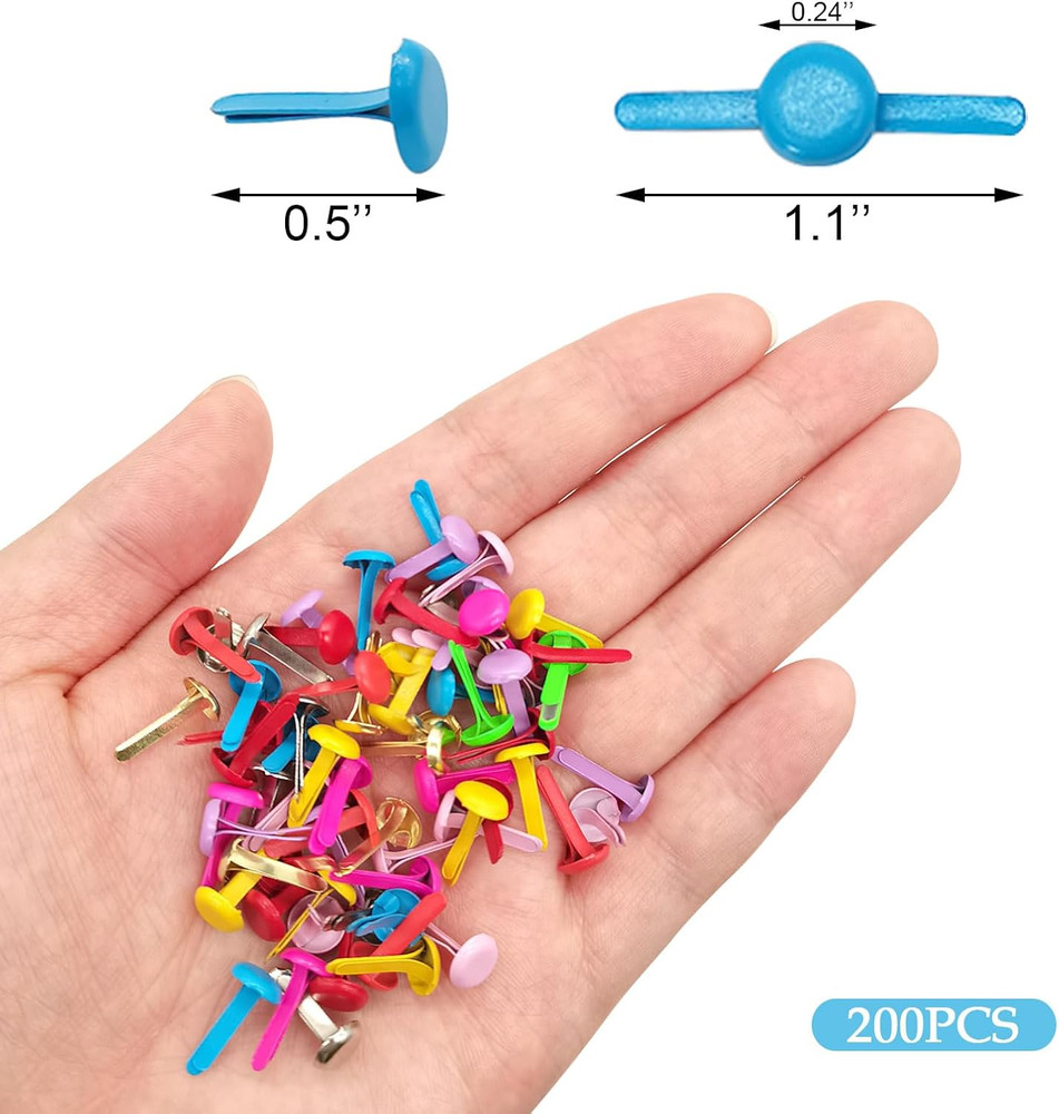 200Pcs Multicolor Split Pins round Scrapbooking Brads 0.24 X 0.5Inch Split Pins