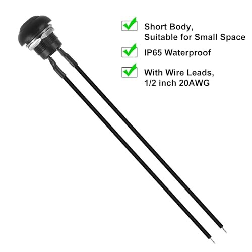5Pcs 12mm Momentary Push Button Switch Mini Round Switch Waterproof ON Black