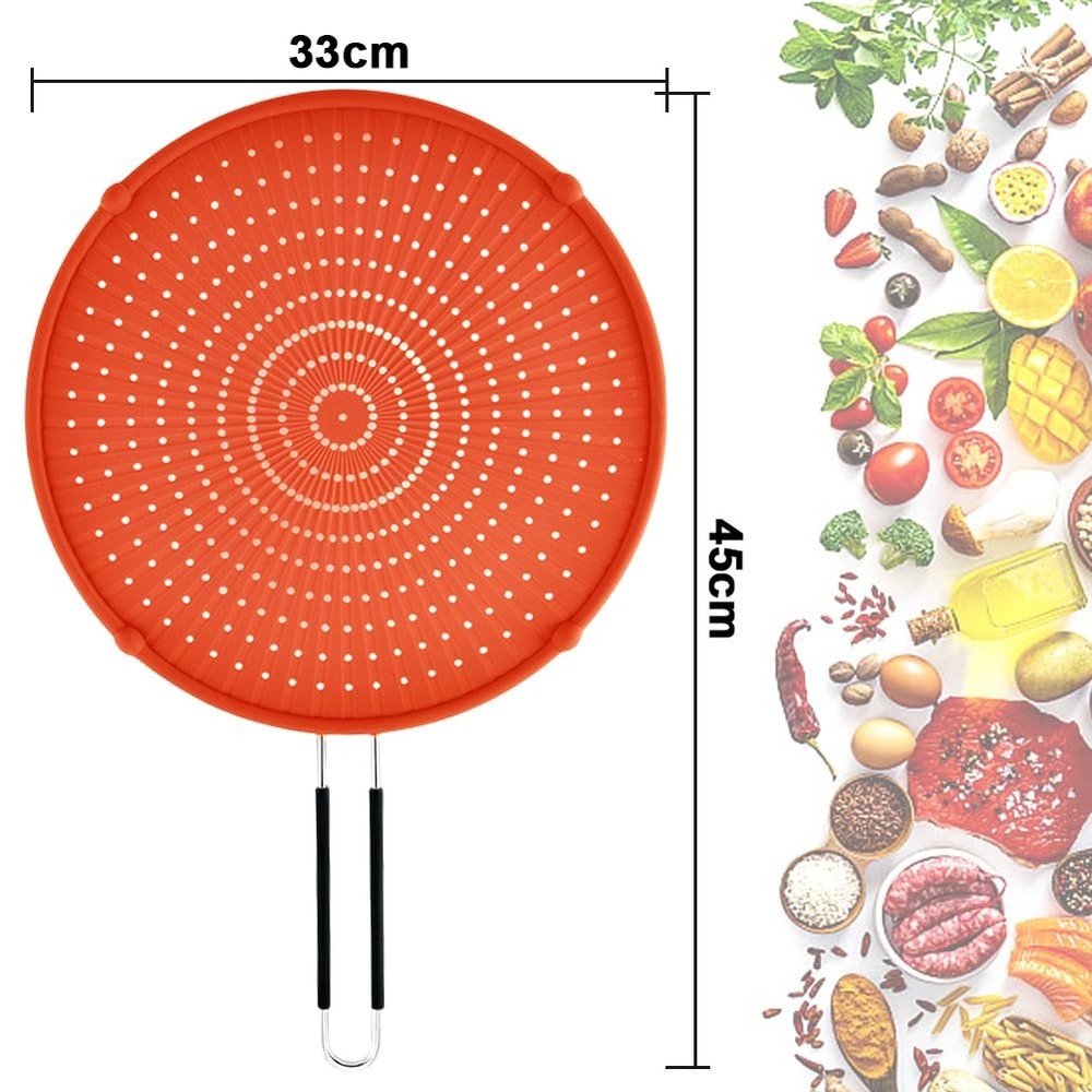 Splatter Screen for Frying Pan, Grease Guard, red, Red