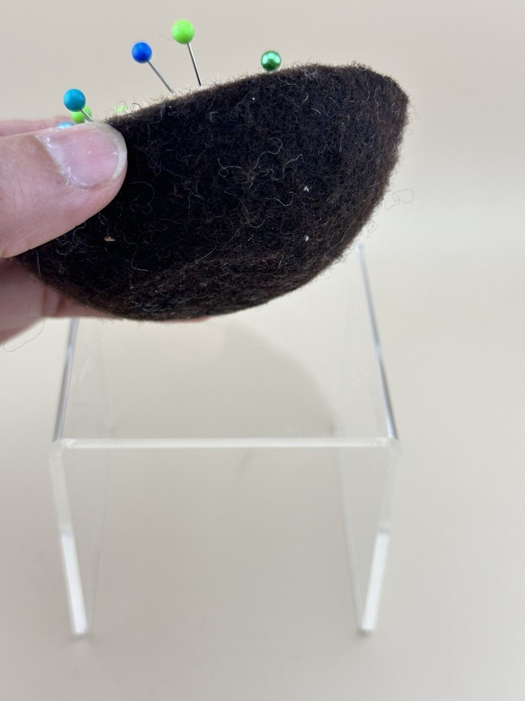 Felted Wool Pin Cushion Handmade Abstract Round Chocolate