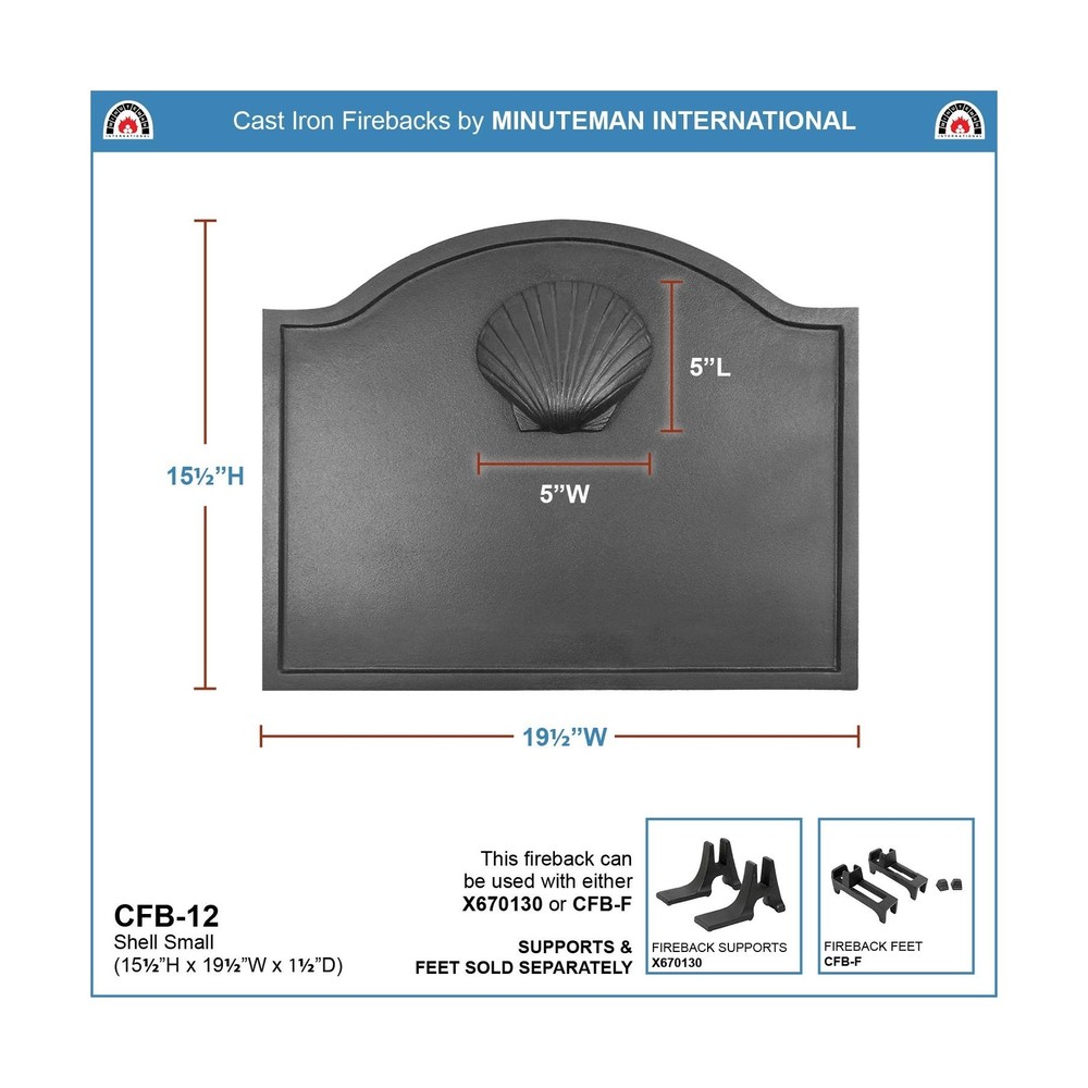Minuteman International Shell Cast Iron Fireback, Small