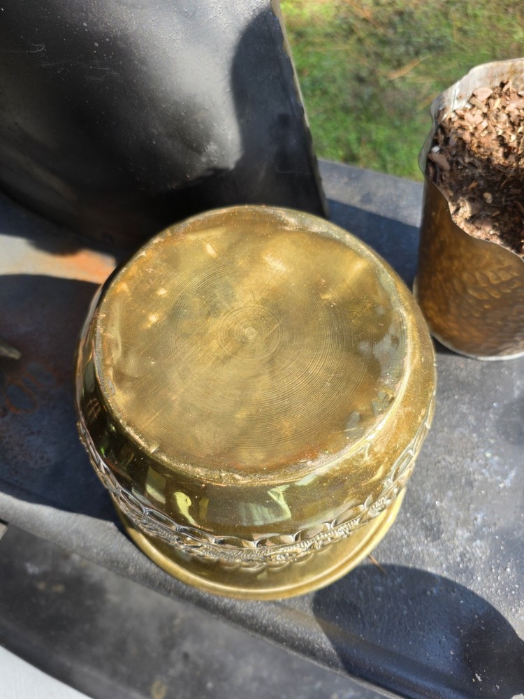 Vintage Embossed Brass Planter Medium Grape Leaf Design Boho Decor India Style