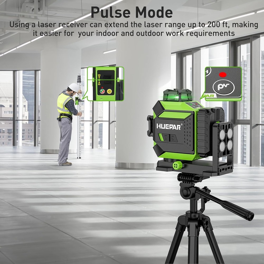 HUEPAR 3D Self Leveling Cross Line Laser Level with Pulse Mode Alignment Tool