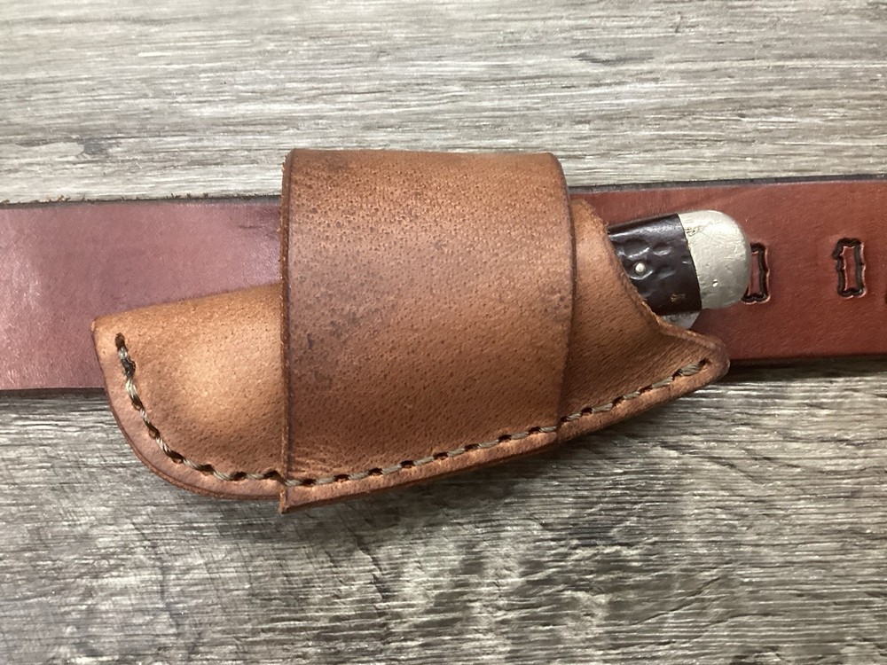 Buffalo Leather Folding Knife Sheath Trapper 4 1/8" Size(Sheath Only)