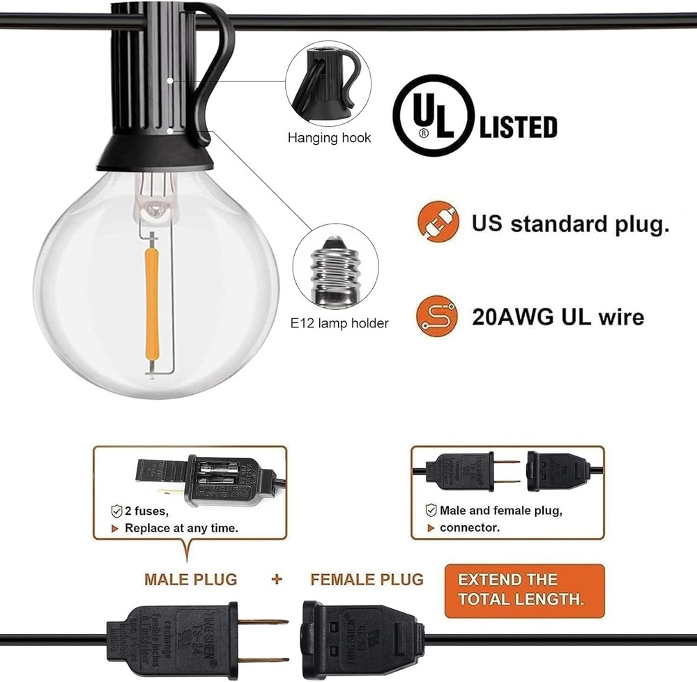 100ft Outdoor Globe String Light Waterproof Patio Light,Shatterproof Led Outside