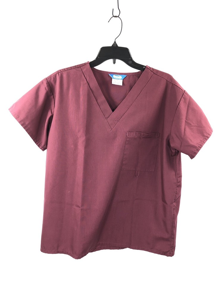 SCRUB WEAR Burgundy Scrub Set Top & Bottom SMALL Cargo Pockets EUC Unisex