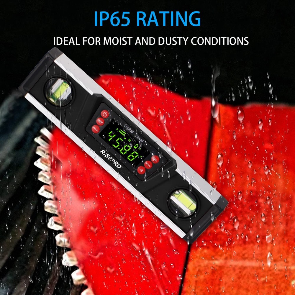 Digital Magnetic Level and Protractor - RISEPRO 10 Inches IP54 Protected Elec...
