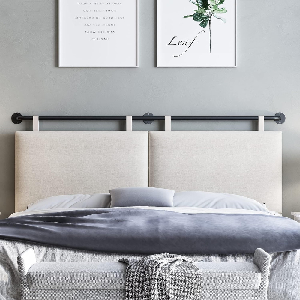 King Size Wall Mounted Headboard Linen Upholstered Button Tufted Beige