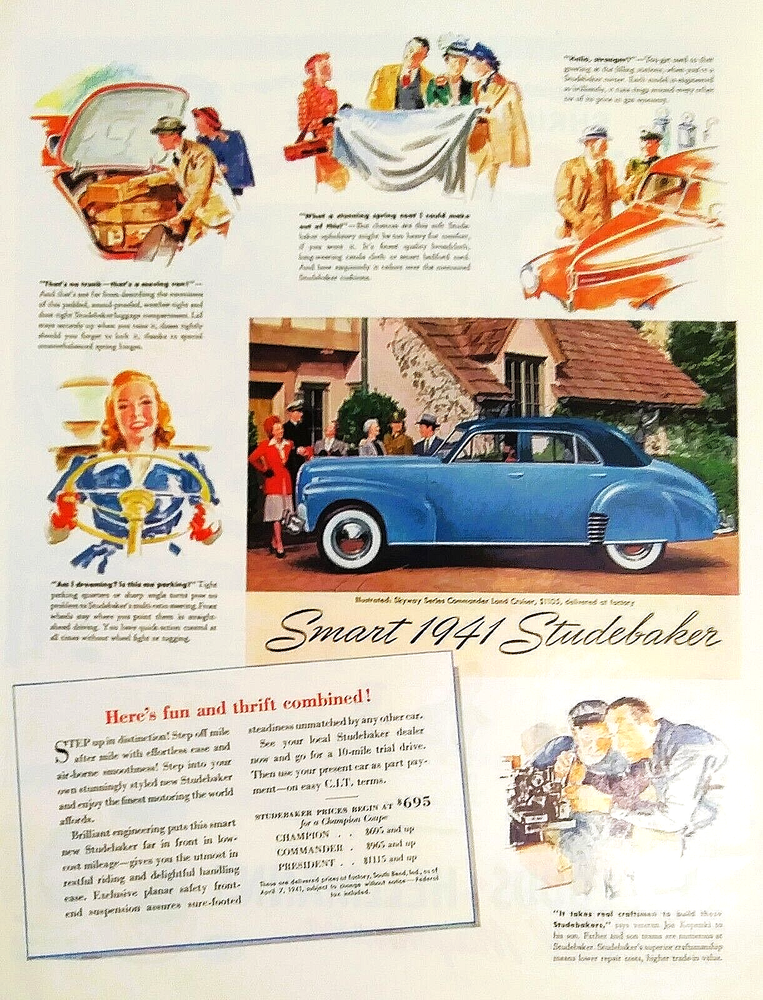 1941 Original Studebaker Magazine Ad, Skyway Commander, Fun & Thrift Combined