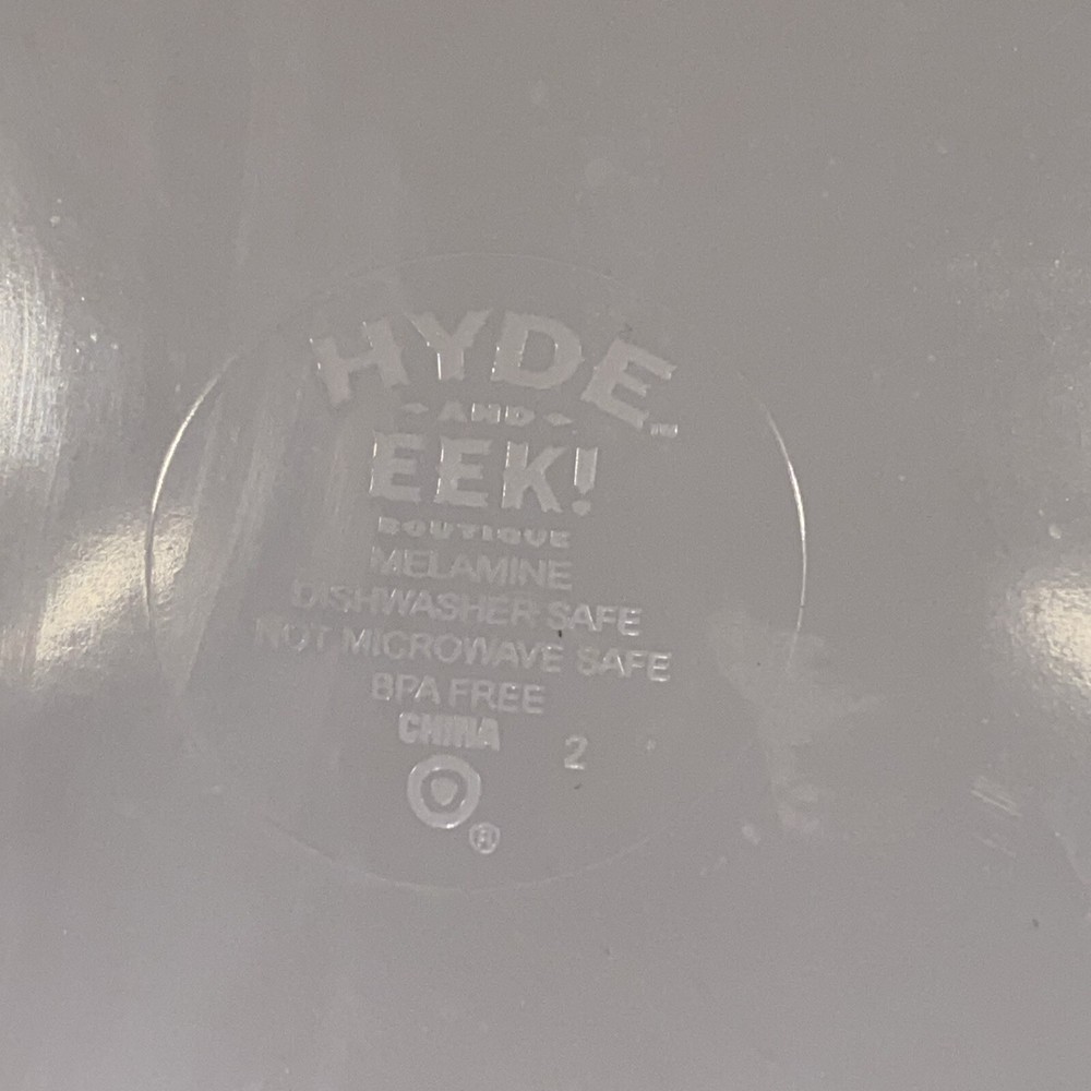 Hyde & Eek Melamine Plates Hey Boo Skeleton & Cat Witch