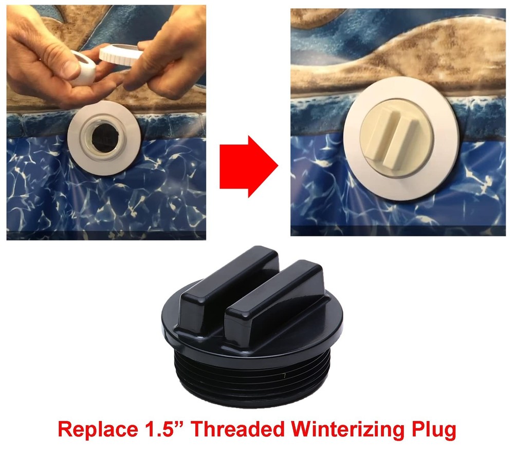 ATIE Black 1-1/2" Threaded Pool Filter Drain Plug Cap Winterizing