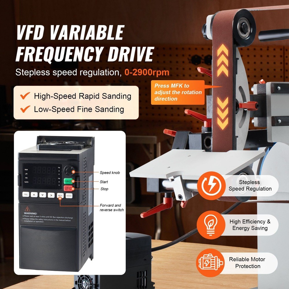 72x2in 1500W Variable-Speed Belt Grinder, VFD-Controlled & 3-Mode
