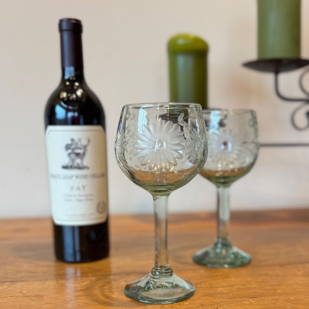 Handblown Etched Mexican Wine Glasses