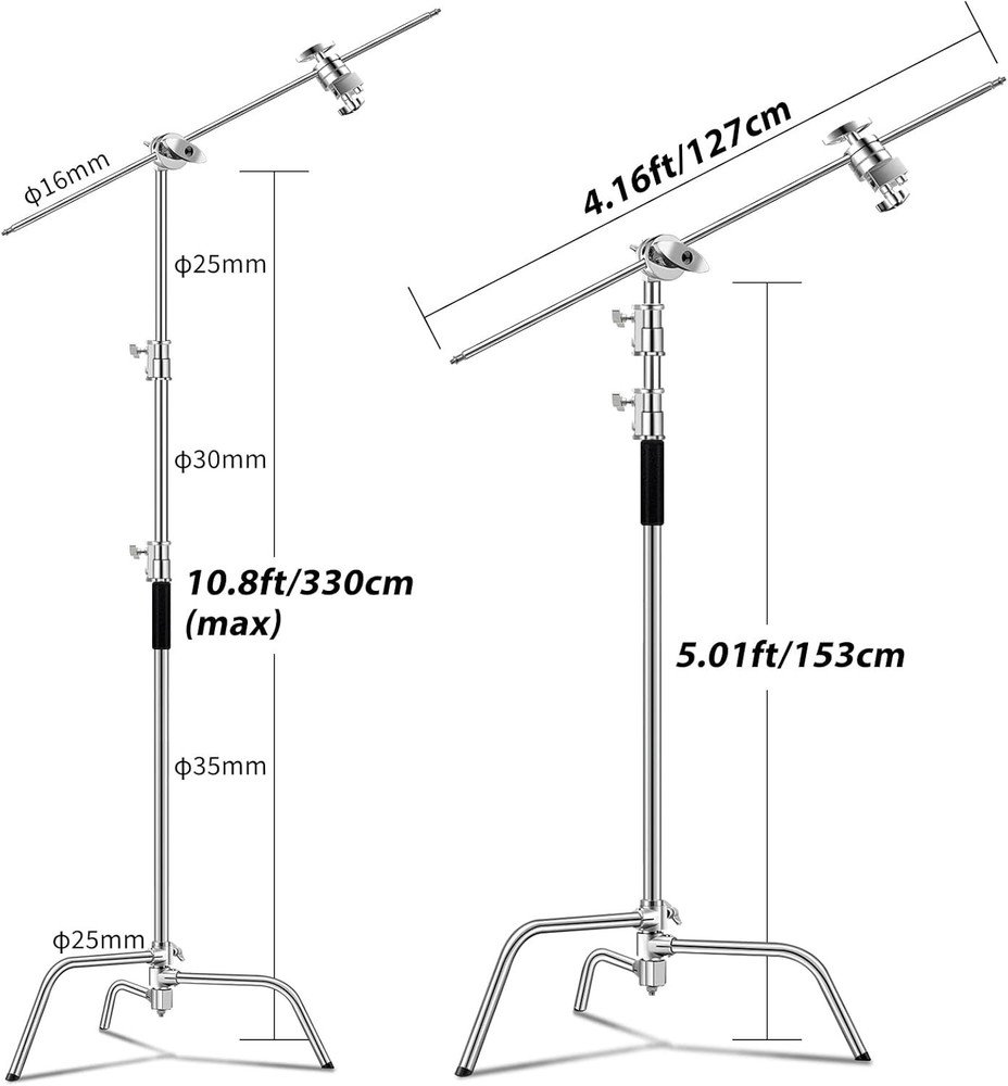 Professional C Stand for Lighting, 10.5ft Adjustable Height and Strong Design