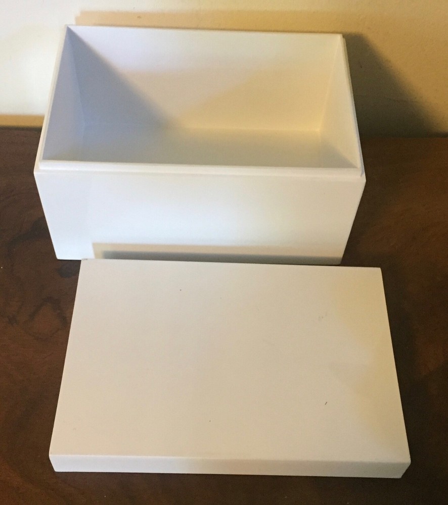 Mid-Century Modern MCM White Acrylic Rectangular Storage Trinket Desk Box Cover