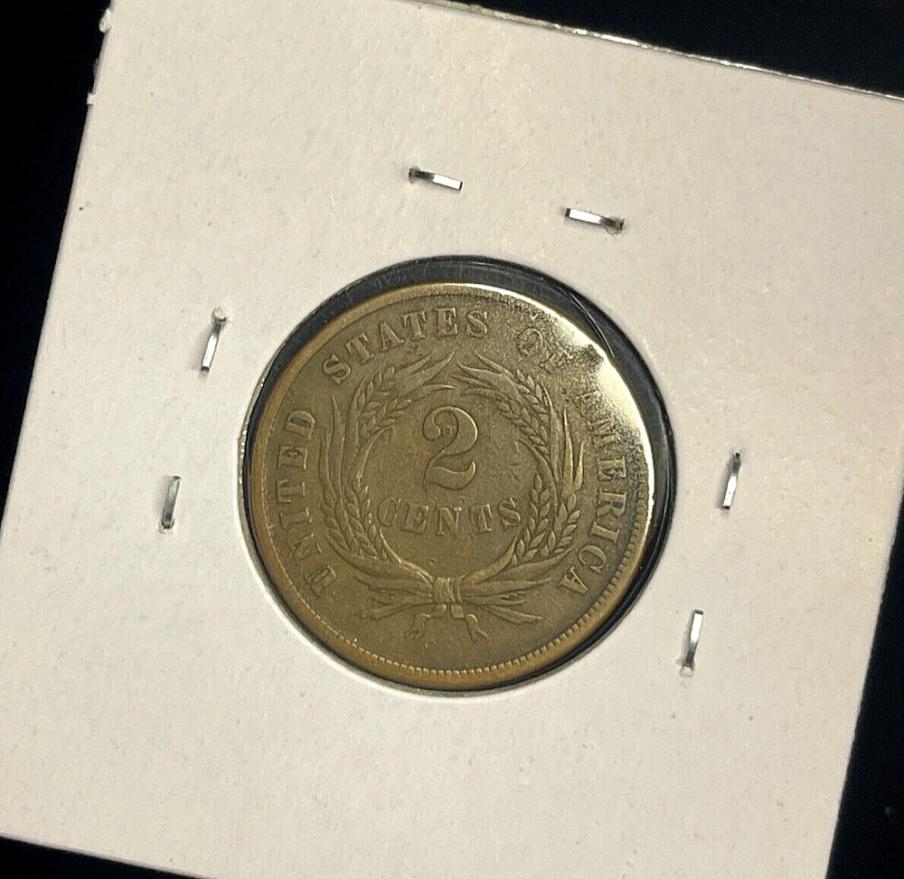 1865 Two Cent Piece AU - FANCY 5 Almost UNCIRCULATED-(bin535U)