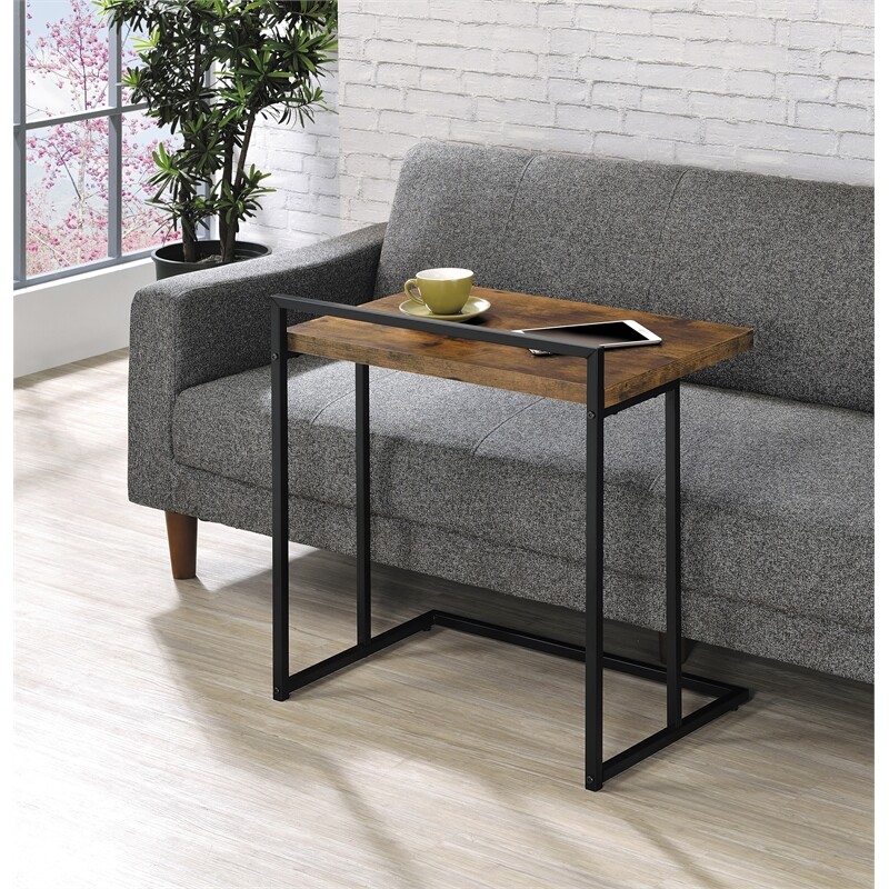 Pemberly Row Rectangular Modern Metal Snack Table in Black/Brown