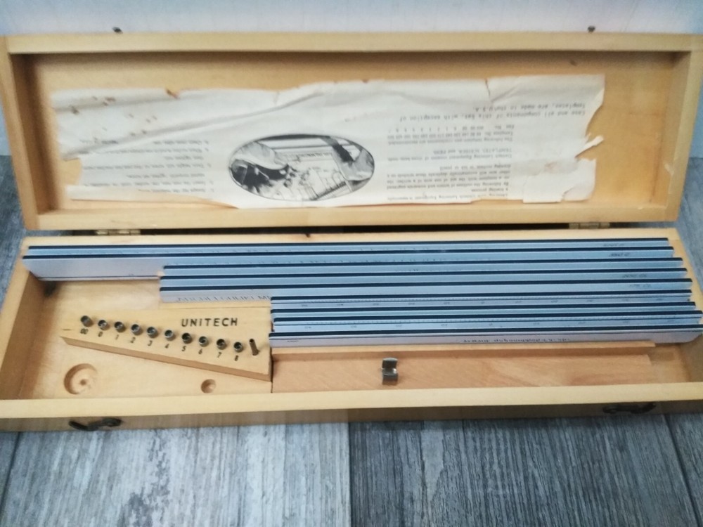 VTG. Lettering Set Drafting Kit Wood Case Templates Unitech Engineering (READ)