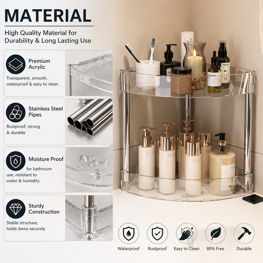 Multi Layer Bathroom Storage Rack Corner Shelf Rolling Space Saving Organizer