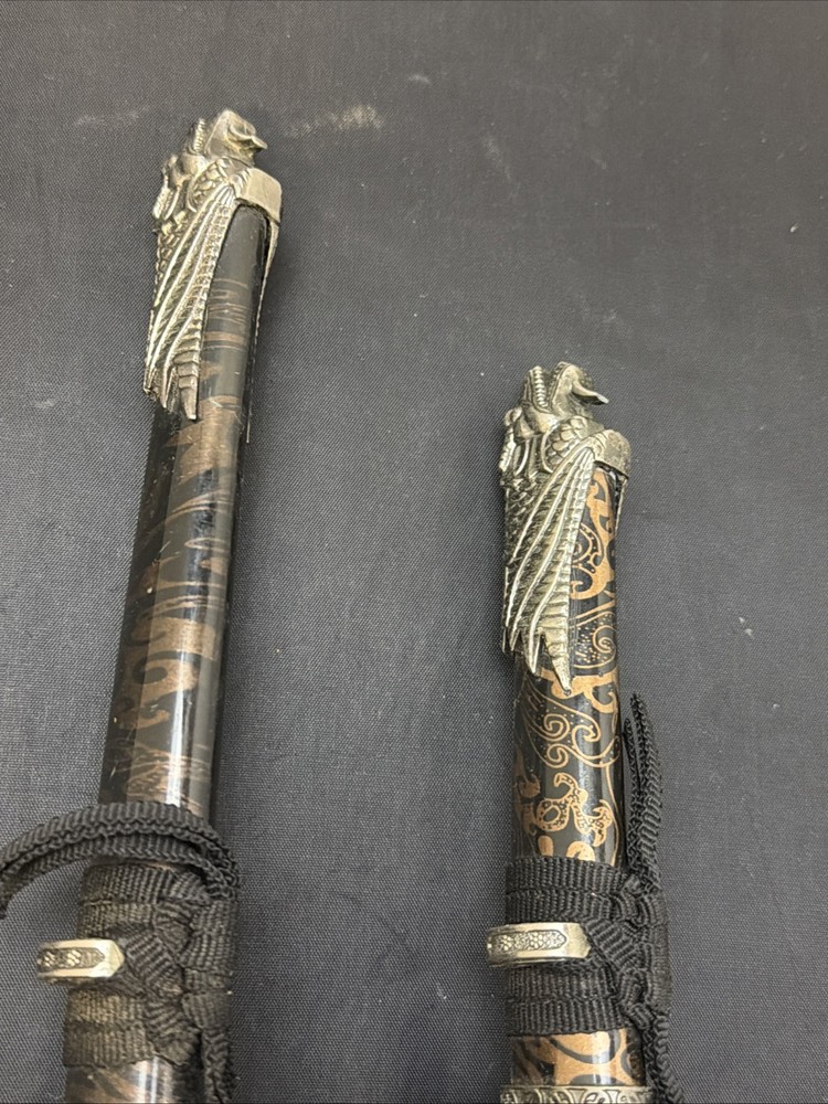 Set Of 2 Mini Samurai Dragon Katana Swords Decorative Display Pieces