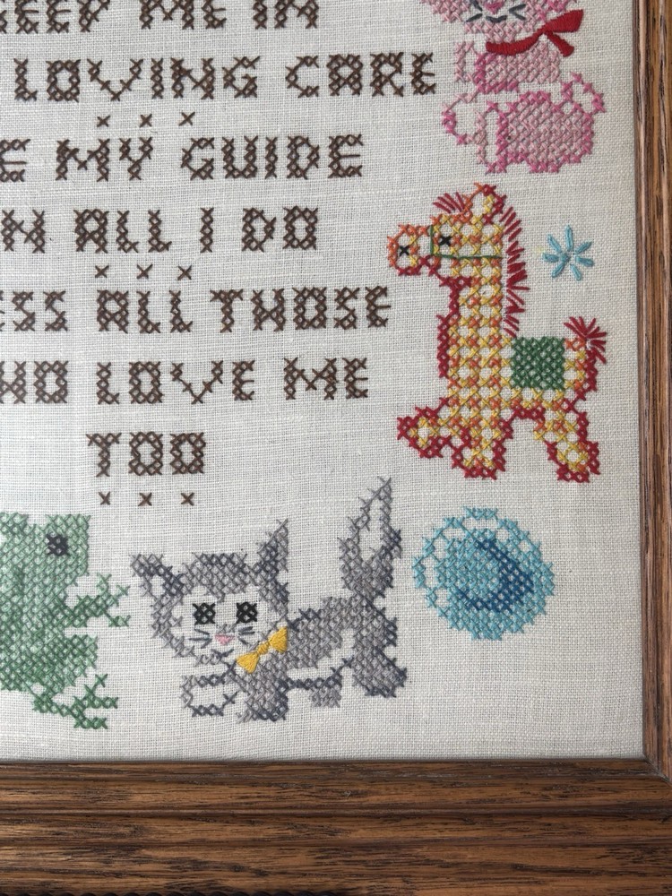 Vintage Framed Cross Stitch Nursery Prayer