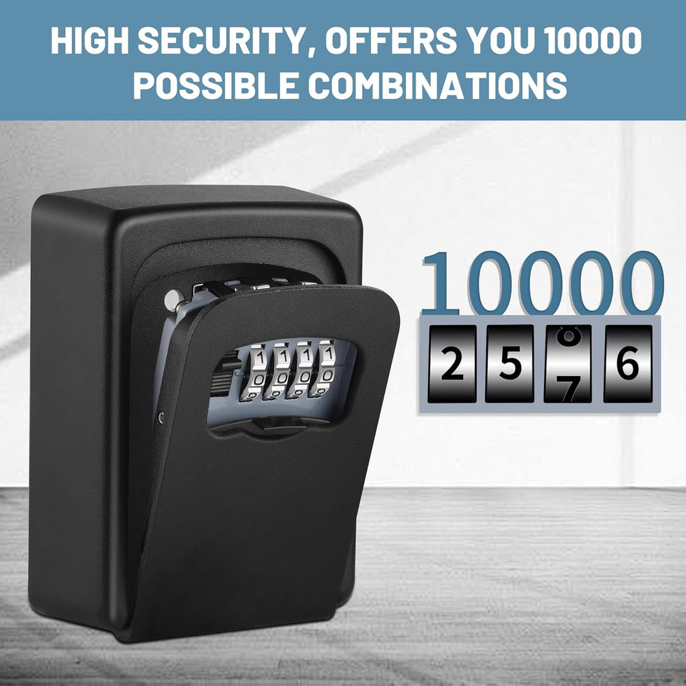 Key Lock Box Wall Mounted,4 Digit Combination Weatherproof Lockbox for outside H