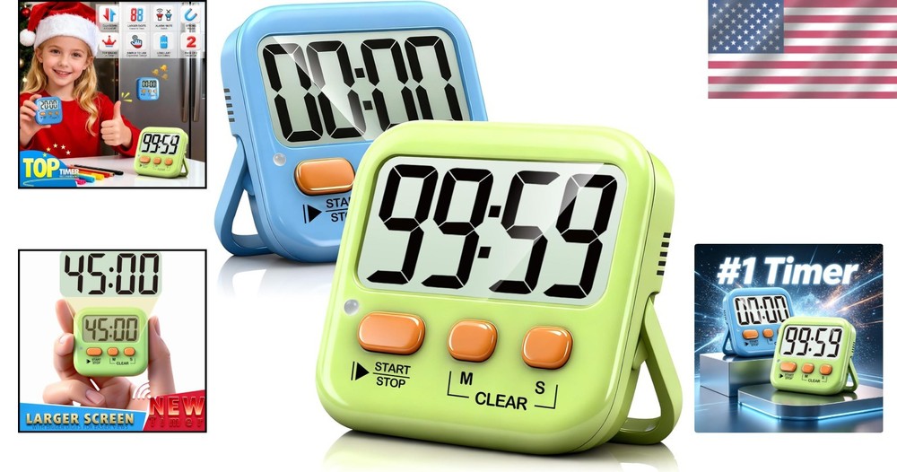 Versatile 2 Pack Kitchen & Classroom Timers - Loud/Silent Modes Included