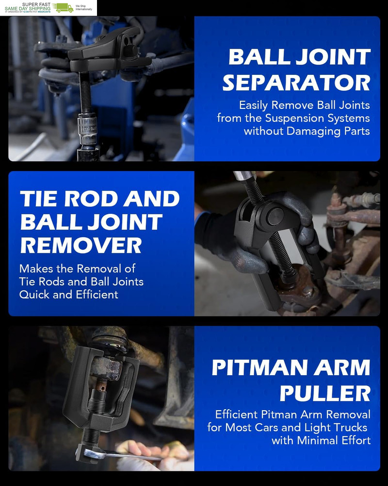 Tech 5-In-1 Ball Joint Separator, Pitman Arm Puller, Tie Rod End Tool Set for Fr