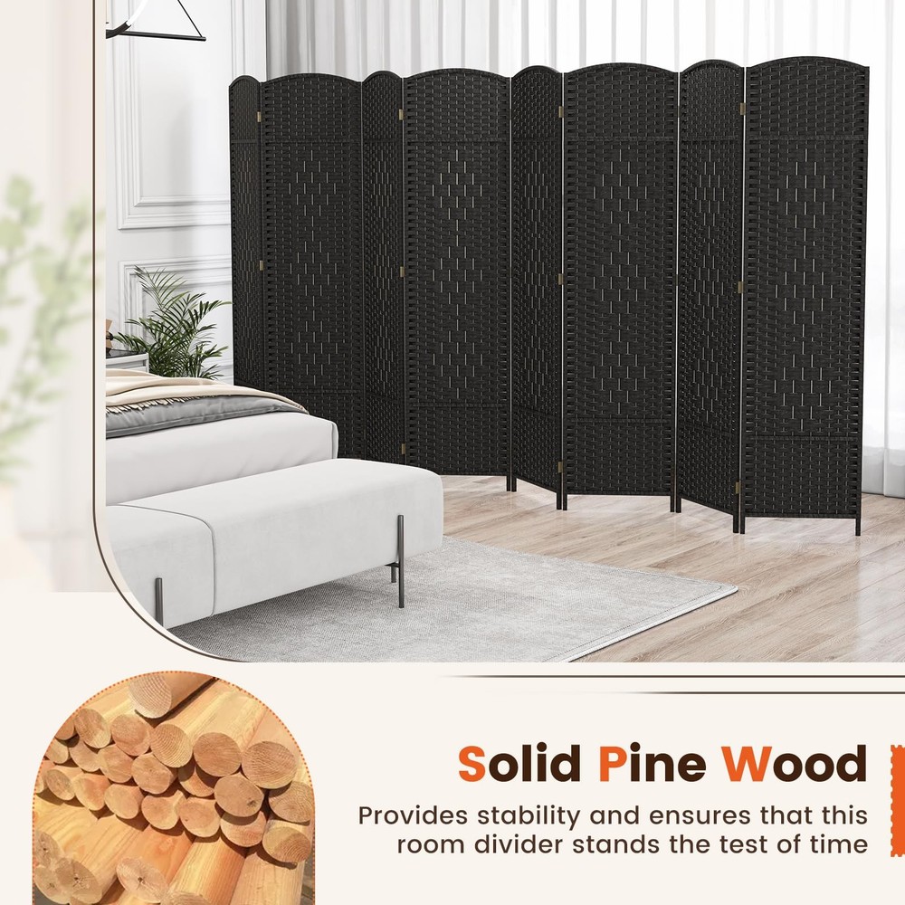 Room Divider 8 Panel - 6 FT Folding Privacy Screen, Fully Assembly, Solid Woo...