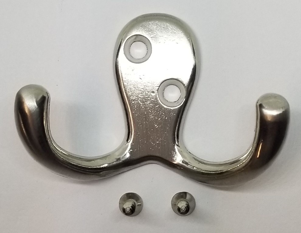 BRUSHED NICKEL Double Hook coat hat jacket wall vintage rustic octopus aluminum