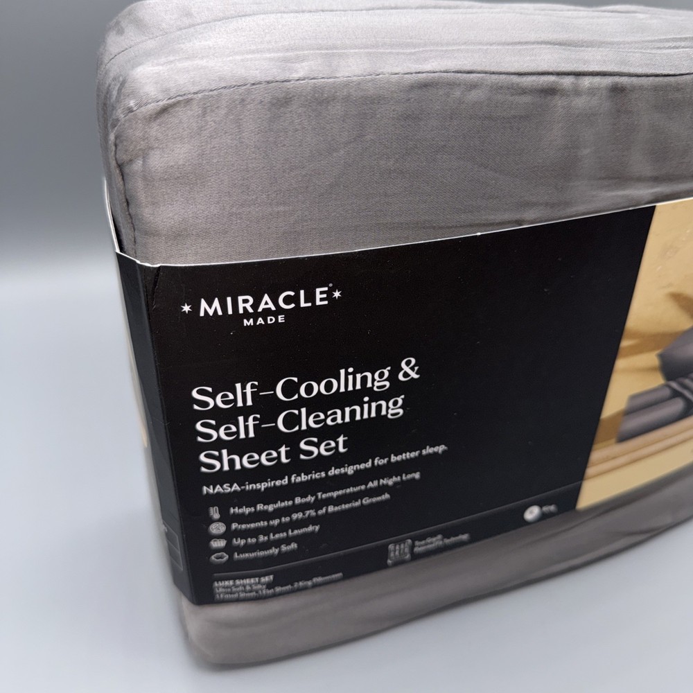Miracle Made Sheet Set KING Luxe Self-Cooling Self-Cleaning Stone Grey- NWT