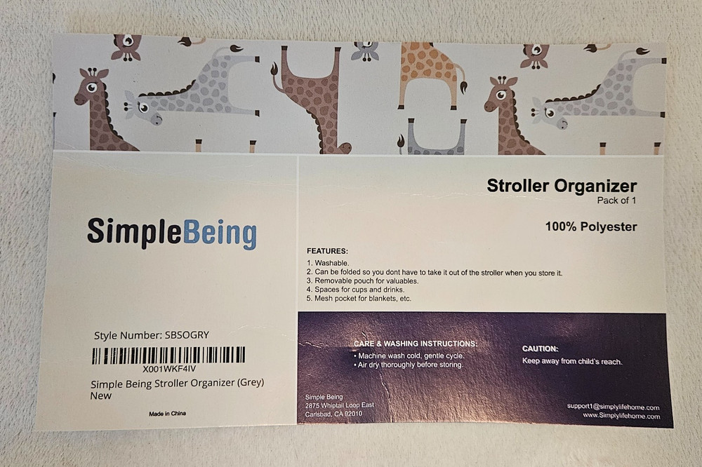 NWT SimpleBeing Gray Stroller Organizer Still In Packaging