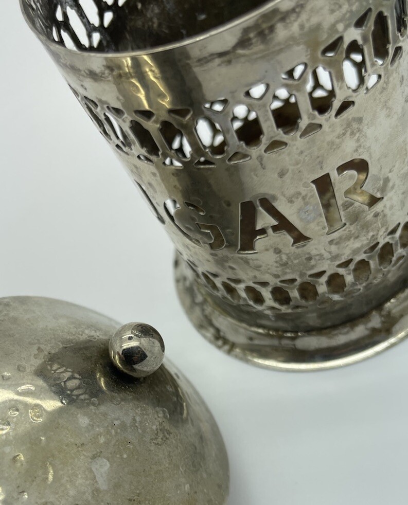 Vintage Leonard England Hammered Silver Sugar Canister
