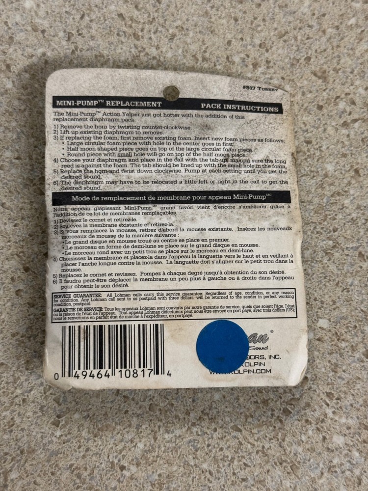 Lohman Mini-Pump Turkey Replacement Diaphragm Pack #817 New