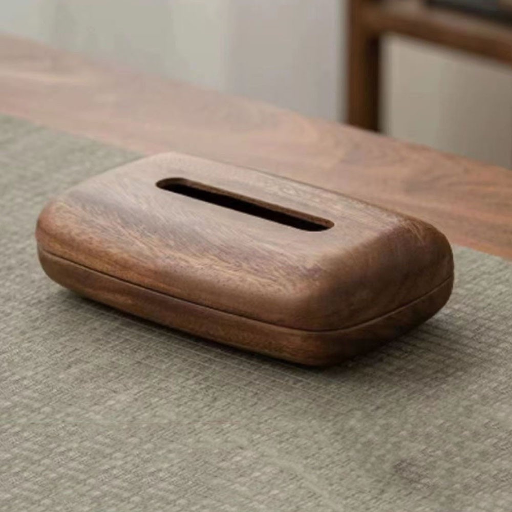 Pebble Style Walnut Wood Tissue Box Desktop Tissue Case Office Storage Box ❥