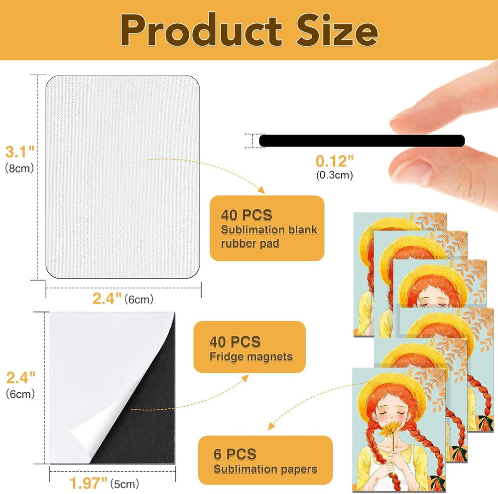 40 Pack Sublimation Magnet Blanks Set,Personalized Sublimation Refrigerator Magn