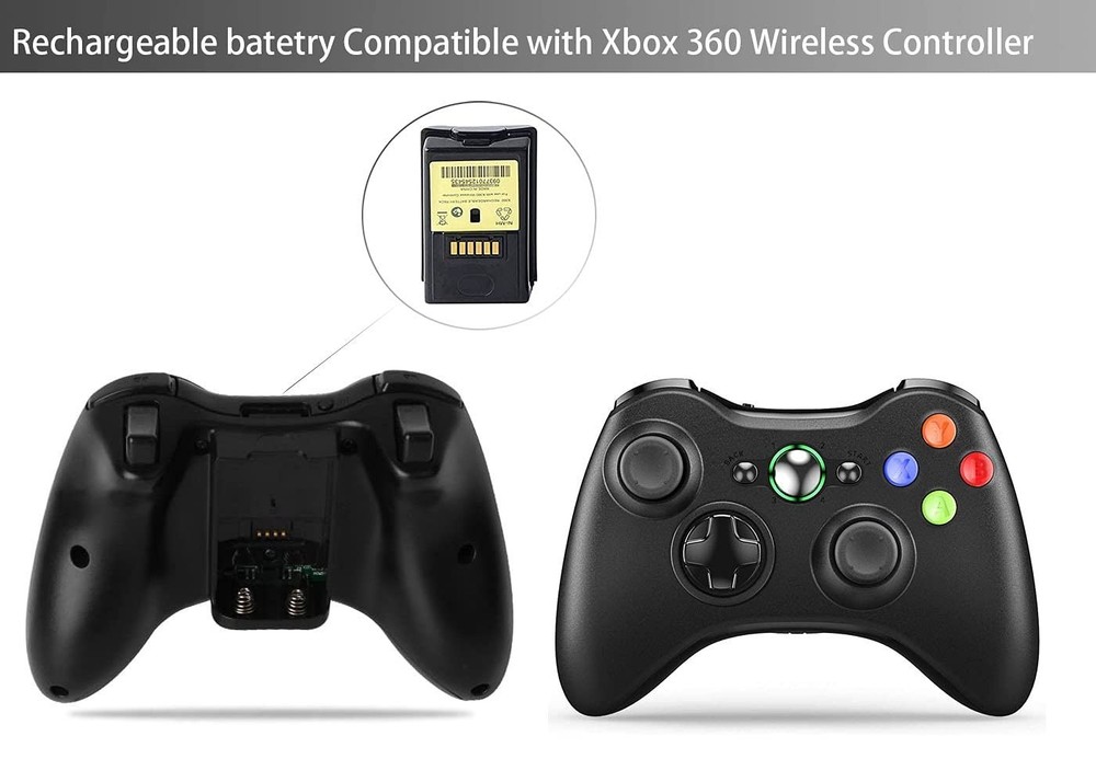 2-Pack Xbox 360 Controller Rechargeable Battery (3600mAh) with Dual Charging ...