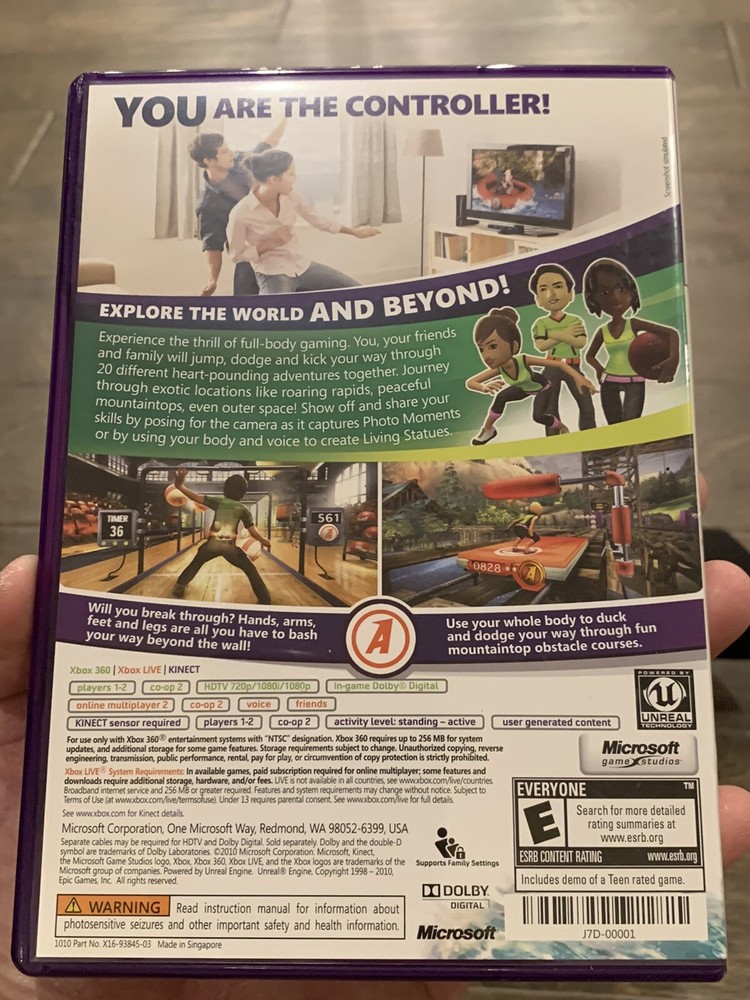 Xbox 360 Kinect Sensor Official Black With Kinect Adventurers Game Tested Works