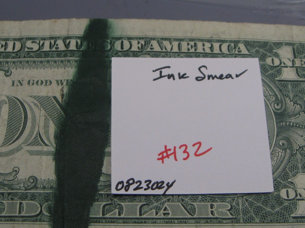 ERROR Note: INK SMEAR. 1974 $1 One Dollar FRN Note. B/C Block.