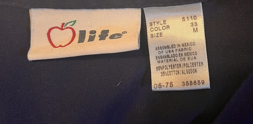 APPLE LIFE Navy Blue Scrub Uniform Top Style 5110 Size Medium