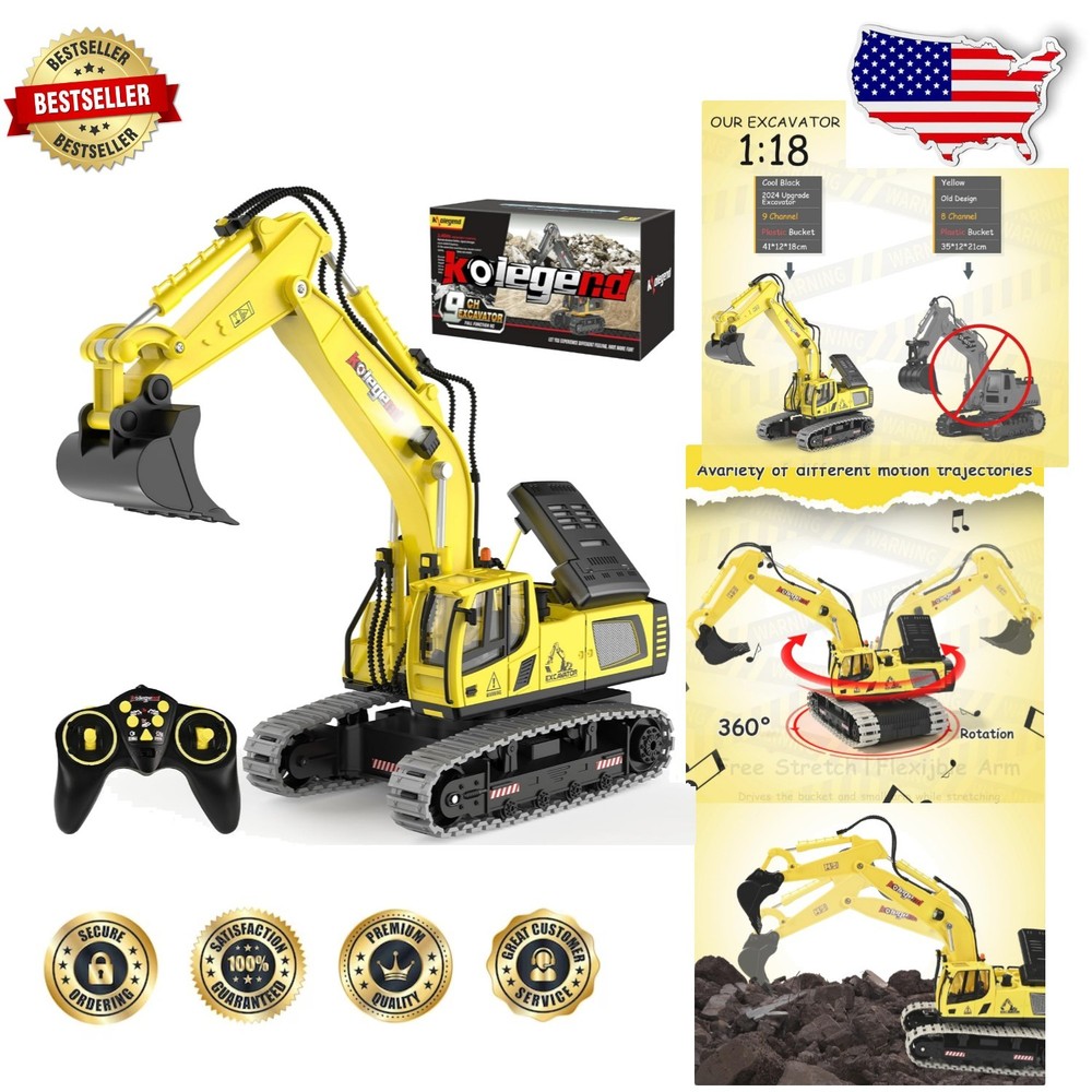 Full Function RC Excavator 16" - 11 Channel, Rechargeable Battery Power
