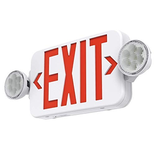 Emergency LED Exit Sign Light Combo - Adjustable Dual Head, Double Sided, Batter