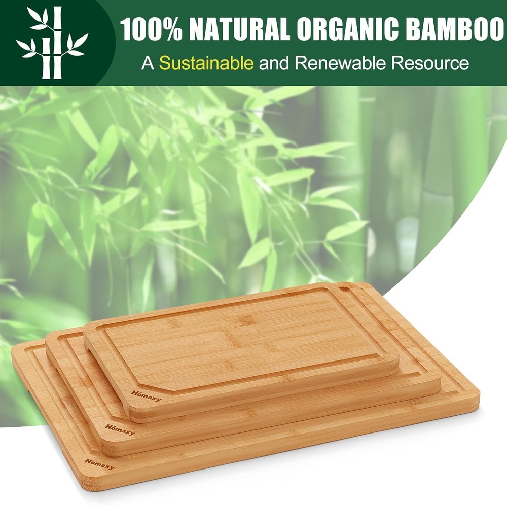 Organic Bamboo Cutting Board Set (for kitchen use), 3 pieces