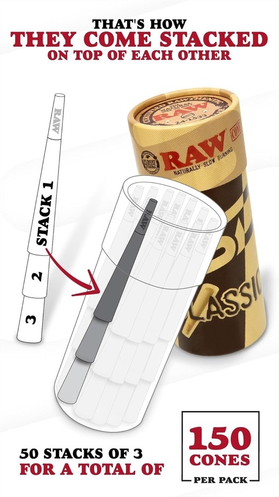 RAW Cones 70/30 Single Size Dogwalker | 150 Pack