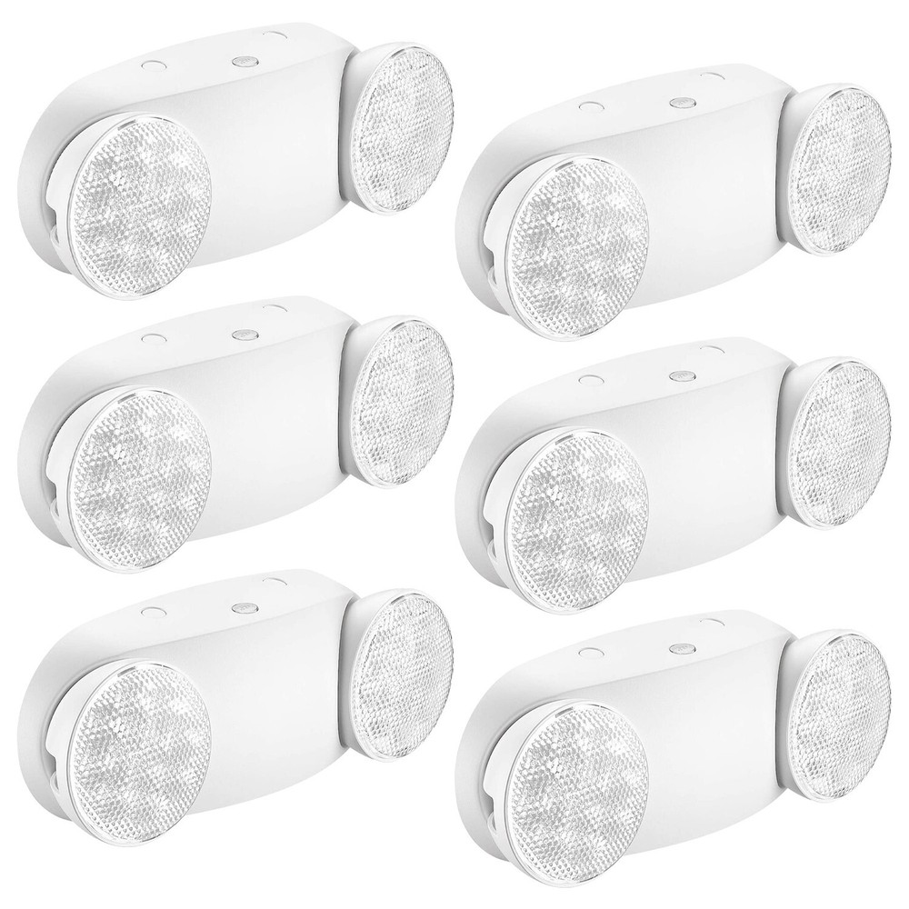 6 pack LED Emergency Light White, Exit Sign Light Adjustable Dual Head Battery