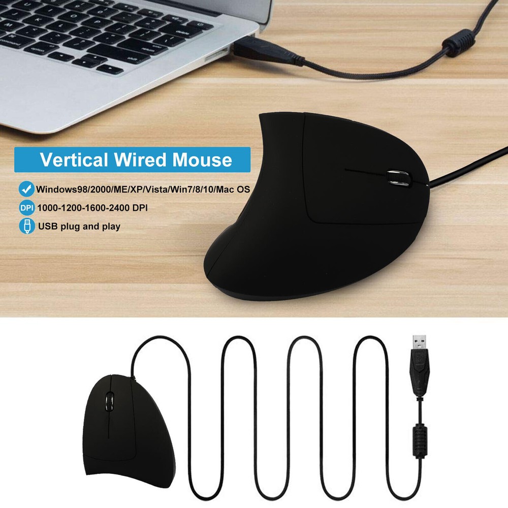 USB Vertical Wired Mouse Ergonomic Gaming Optical Mice 2400 DPI for PC Computer