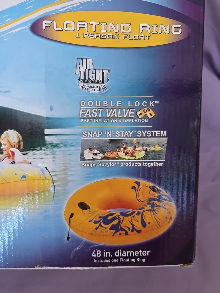 NIB Sevylor Swim Ring Inflatable Float 48” Snap N Stay System Double Lock Valve