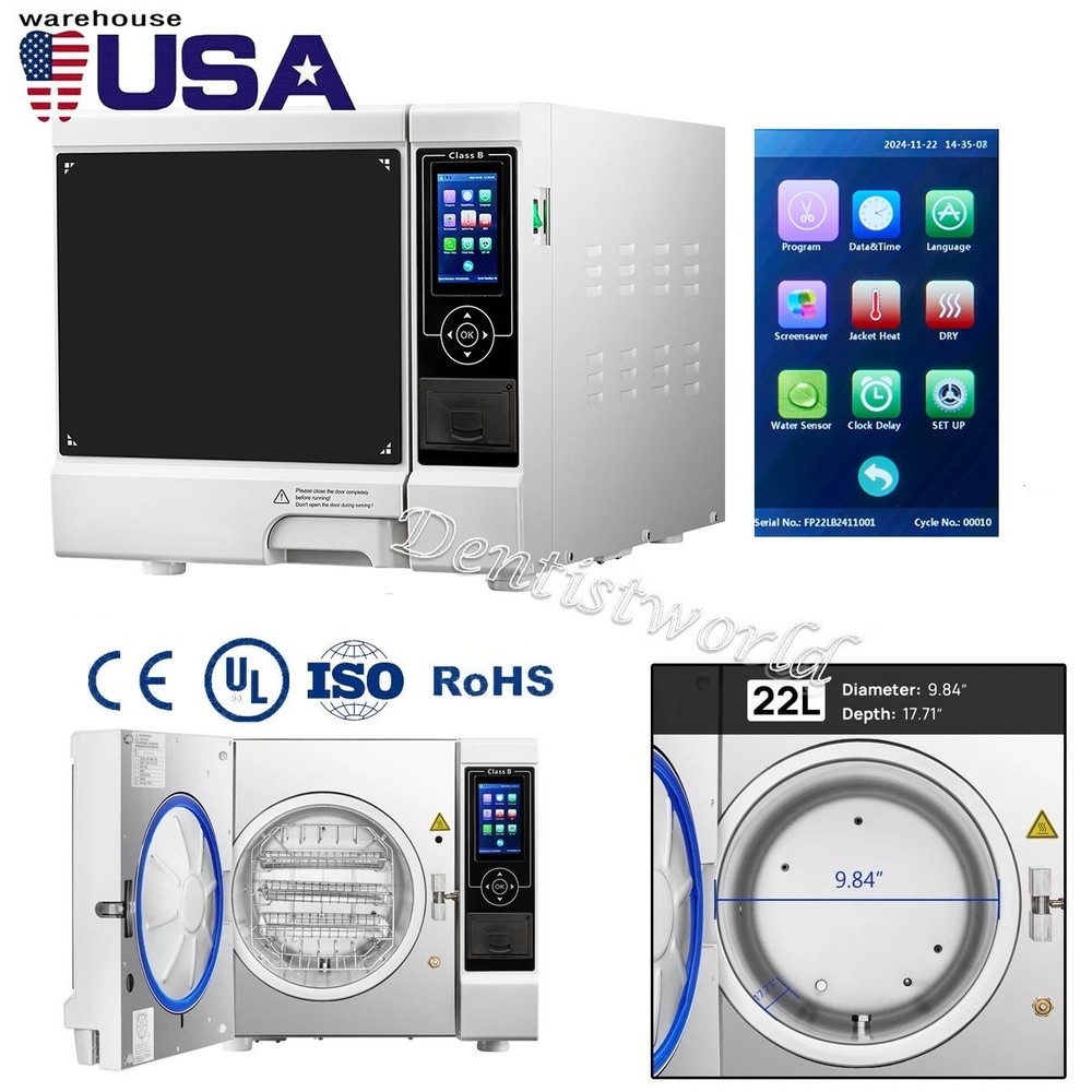 22L  Class B Sterilizer Dental Autoclave Steam Sterilizer with Printer Drying