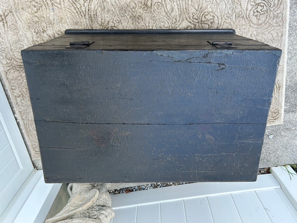 Antique Asian Distressed Black Dovetail Trunk